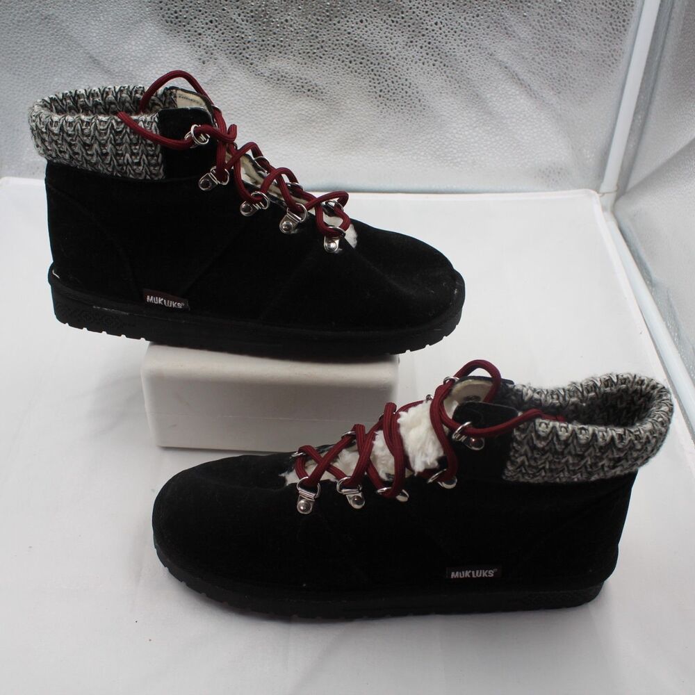 MUK LUKS Harmony Boots Women Size 9 Snow Winter Ankle Booties Black Ash